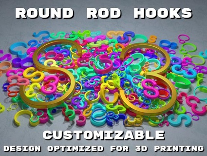 customizable round rod hooks - s-hooks 3-hooks lyl3 3d print model - Mito3D