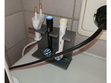 eléctrico cepillo dientes cabeza cable soporte 2 4 gente pie colgando huellas piedad 3d print model - Mito3D