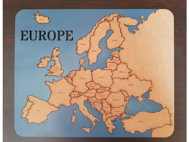 Europa mapa rompecabezas láser Sueños 3D print model - Mito3D