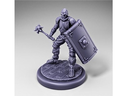 skeleton - infantry mace + scutum shield ready pose wooden base dungeonwardenminiatures 3d print model - Mito3D