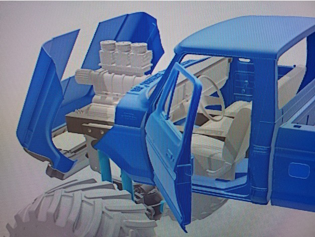 pie 1 rc monstruo camión cuerpo motor gsbinder 3D print model - Mito3D