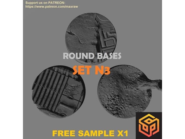 round bases - set n3 free sample maxraw 3D print model - Mito3D