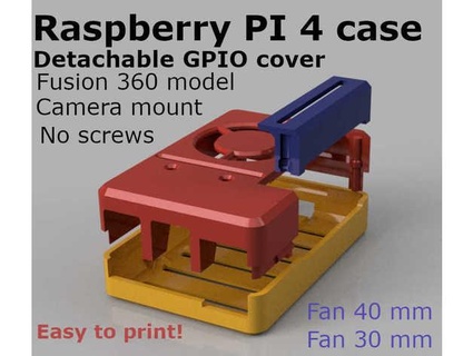 frambuesa pi 4 caso funda gpio acceso fusión 360 modelo ventilador 30 40mm Olvin 3d print model - Mito3D
