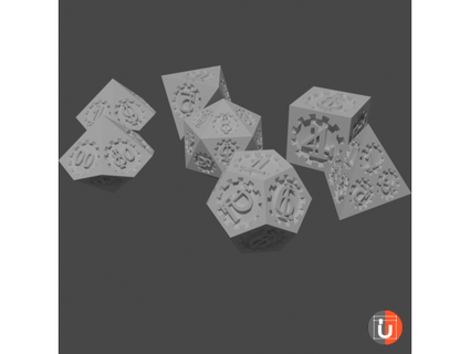 dice set d&d gear symbols udos3dworld 3d print model - Mito3D