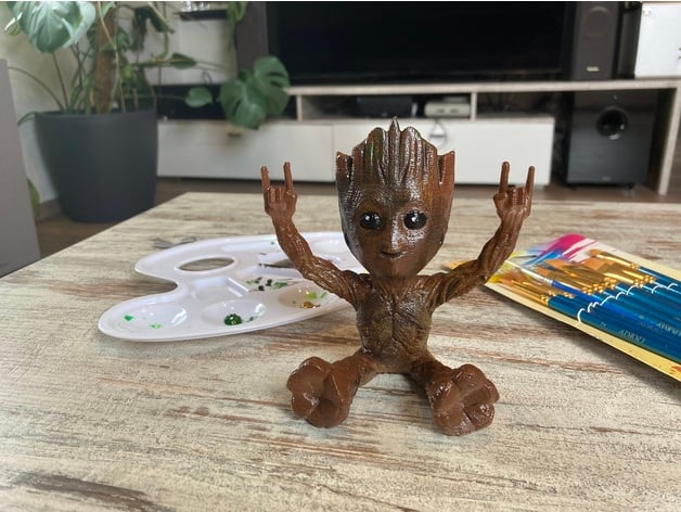 two handed heavy metal groot t0pless 3D print model - Mito3D