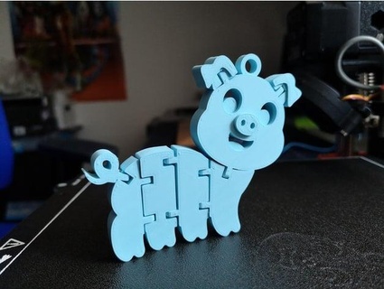 flexi articulated pig keychain glougloufou 3d print model - Mito3D