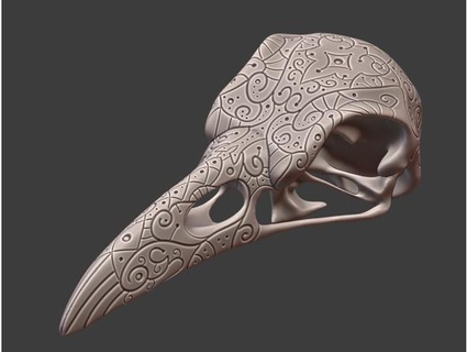 Raven crânio motivo bocejando 3d print model - Mito3D