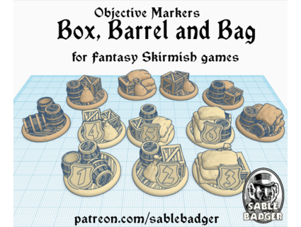 objective markers - fantasy box bag barrel sablebadger 3d print model - Mito3D