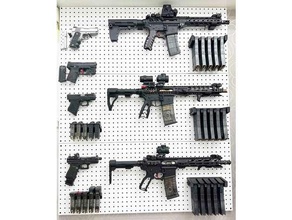 ar15 smg gun hanger pegboard tool holders & boxes 3d print model - Mito3D