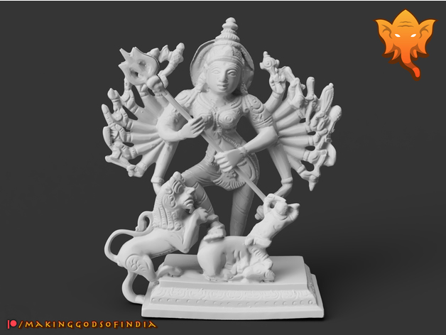 durga slaying buffalo demon mahishasura sculptures goddess hindu india 3D print model - Mito3D
