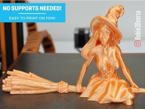 witch support free remix decor broom broomstick bust creality ender 3 decoration decorative dnd prop easy print fantasy fdm figure figures figurine figurines halloween pumpkin magic magical girl supports needed pla robin3dverse sculpt sculpture sorcerer sorceress sorcery statue supportfree supportless witchcraft wizard 3d print model - Mito3D