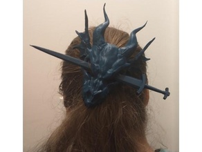 dragon skull hair pin accessories 3d print model - Mito3D