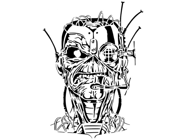 iron maiden stencil 2d art electronics heavy metal music robot rock 3D print model - Mito3D