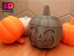 twist lock pumpkin evil grin containers box container gift halloween decoration prop puzzle twisty 3d print model - Mito3D
