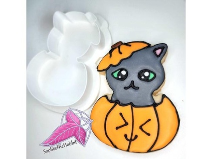 cat pumpkin cookie cutter sophiathehobbit Kitchen & Dining halloween 3d print model - Mito3D