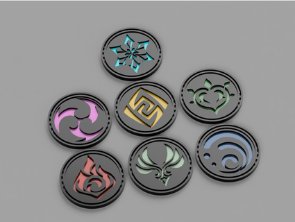 7 elements badges genshin impact rudebeard 3d print model - Mito3D