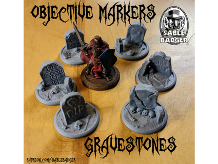 objective markers - gravestones fantasy games sablebadger 3d print model - Mito3D