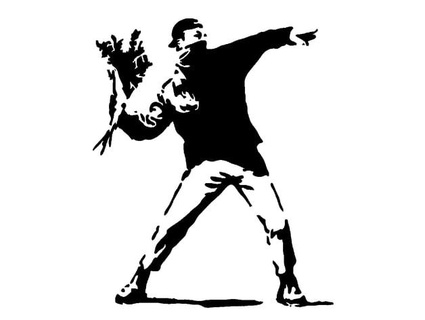 banksy flower thrower stencil longquang 3d print model - Mito3D