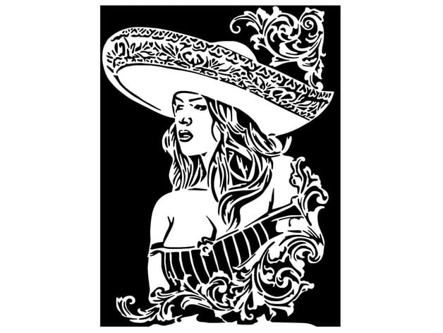 sombrero girl stencil 4 longquang 3D print model - Mito3D