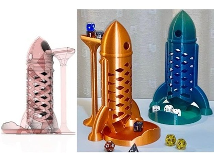 spaceship rocket dice tower loading fresnelthz 3d print model - Mito3D