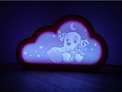 puppy lithophane cloudy little night light isacat 3d print model - Mito3D
