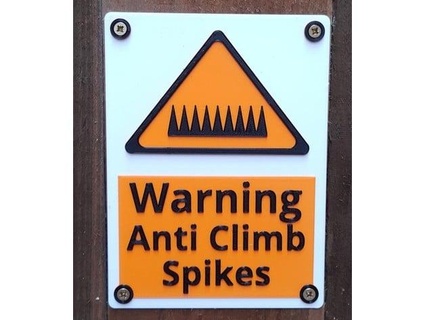 warning anti climb spike sign badgerjed 3d print model - Mito3D