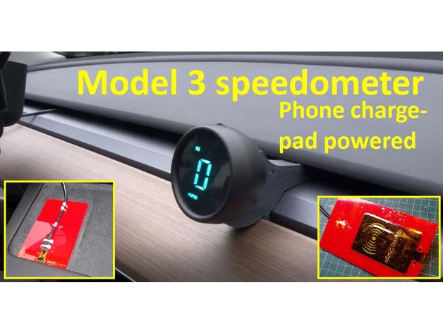 tesla modèle 3 30 compteur vitesse téléphone charge pad alimenté xenonjohn 3D print model - Mito3D