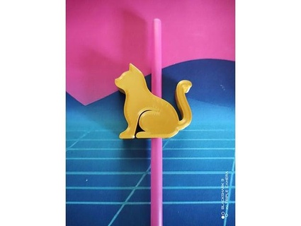sitting cat straw topper kyuubinight 3d print model - Mito3D
