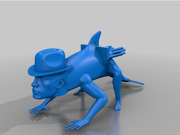 creepin rockphin fedora back facing duel miniguns ice0124 3D print model - Mito3D