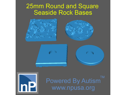 25mm round square seaside rock bases np-dev  3d print model - Mito3D