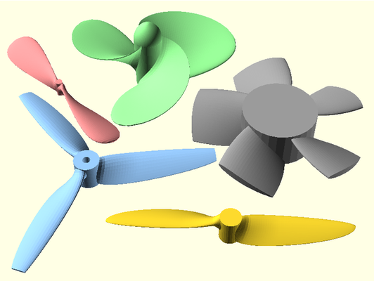 elliptical-blade naca airfoil propeller library by amatulic boat drone propellers fan openscad 3d print model - Mito3D