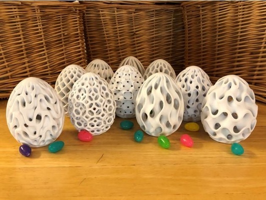 ten easter eggshells by davemakesstuff diamond easteregg design egg eggs fischer-koch gyroid honeycomb lattice structure latticing minimal surface ntopology splitp spring topology tpms 3d print model - Mito3D