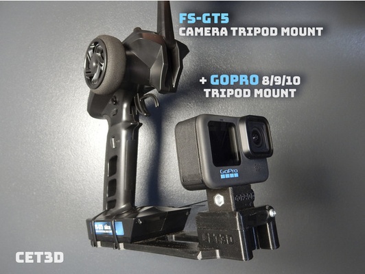 fs-gt5 camera tripod mount + gopro 8 9 10 adapter by cet3d fsgt5 rc 3d print model - Mito3D