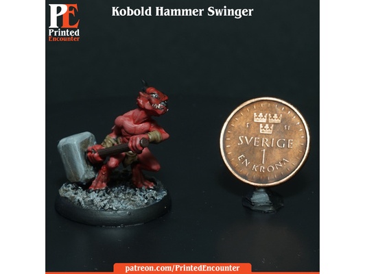kobold hammer swinger by printedencounter dnd dungeons dragons mini miniatures minis rpg tabletop ttrpg 3d print model - Mito3D