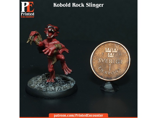 kobold rock slinger by printedencounter dnd dungeons dragons kobolds mini miniature rpg tabletop 3d print model - Mito3D