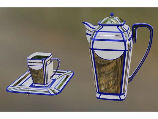 art deco tea set by auntiefa pot service 3d print model - Mito3D