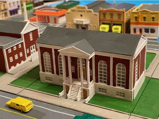 bibliothek gebäude us scale by bonnerbiber kinderclub modell eisenbahn zug züge rahmen landschaft terrain 3d print model - Mito3D