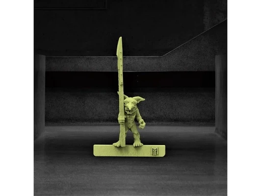 green gobbo - 28mm goblin miniature by bigmrtong 15mm 25mm 30mm 32mm dnd fantasy glave mini miniatures orc spear wargame wargames wargaming 3d print model - Mito3D