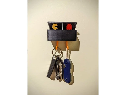 pacman key holder rack by johnzo hanger hooks keychain keyring tray wall hook 3d print model - Mito3D