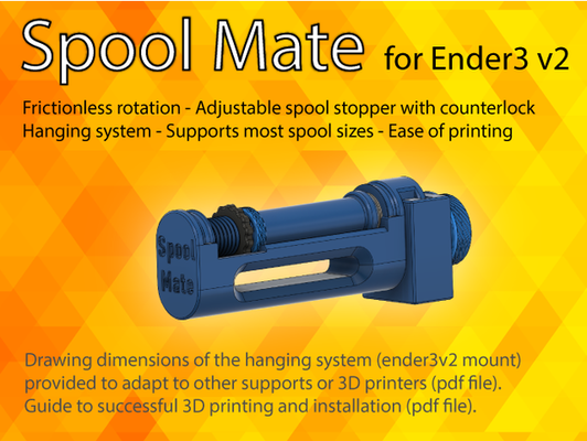 bobina compagno attrito titolare supporto ender3 v2 by asciutto 608 cuscinetto regolabile creality ender 3 filamento miacasafab portabobina montare 3d print model - Mito3D