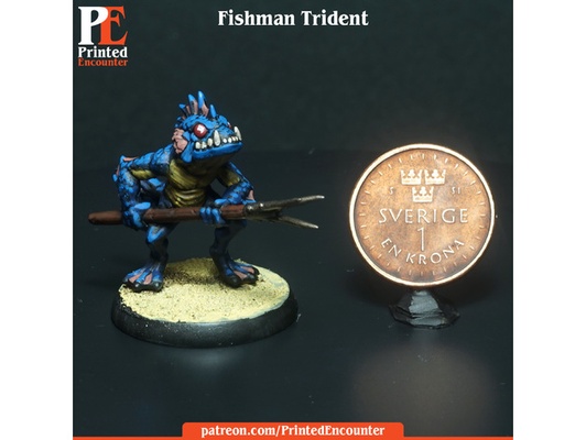 homem peixe tridente by encontro impresso dnd homens peixes mini miniatura rpg tampo mesa ttrpg 3d print model - Mito3D