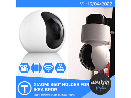 xiaomi 360 halter unterstützung ikea bror by waikikiprod 3dprinter 3d drucken zubehör zubehörteil kamera cameramount adapter montieren stand ausrüstung ikeahack hacken monitor überwachung aufzeichnung regal vermessung landvermesser video mi 3d print model - Mito3D