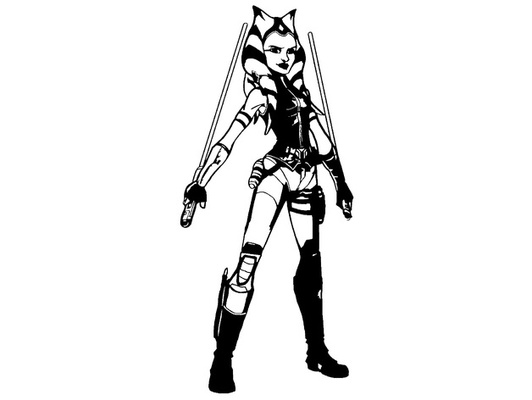 2d ahsoka tano by langquan 2dart kunst mauer klon kriege 4th krieg sterne star schablone 3d print model - Mito3D