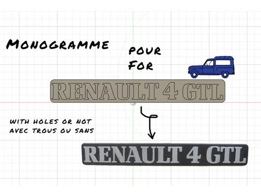 renault r4 gtl monogramme by kitsunemikan 4l trophée ancien voiture voitures anciennes 3d print model - Mito3D