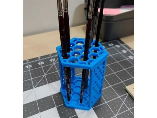 hexagonal paint brush stand by culhwch art hobby paintbrush holder painting 3d print model - Mito3D