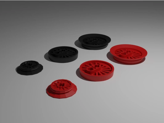 lego train wheels by federvieh 55423c01 55432 57999 65629 85489 85489a 85489b brick compatible technic wheel wheelset 3d print model - Mito3D