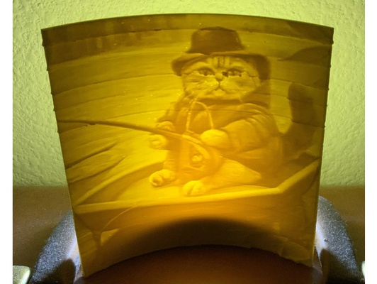 lithophane of a cat fishing by grossmiller 3d print model - Mito3D