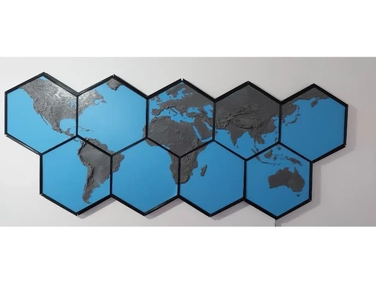 hexagon topographic world map by kipikipod earth leds topographical 3d print model - Mito3D