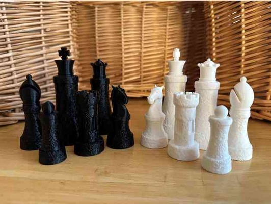 marble textured chess pieces by davemakesstuff bishop board game piece set king knight pawn queen rook snapmaker texture 3d print model - Mito3D