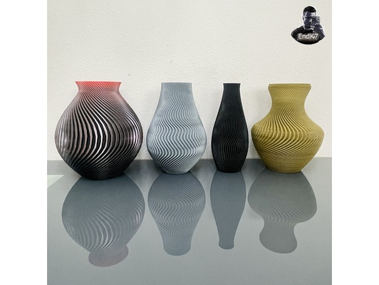 spiral vase einstellen ausführung 4 designs by endk7 kunst dekor dekoration dekorativ einfach drucken blume frei zuhause haus büro verdrehte vasen modus 3d print model - Mito3D